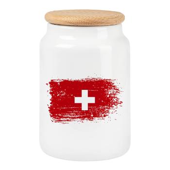 Distressed Swiss Flag Emblem - Cookie Jar with Wooden Lid - white - Front