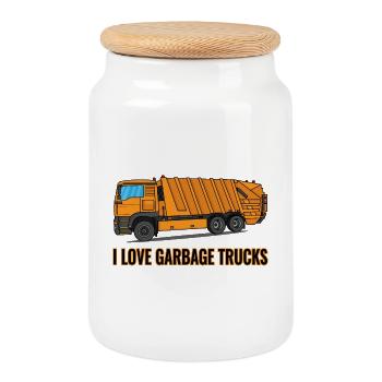 J’adore les camions à ordures - Boîte à biscuits avec couvercle en bois - blanc - Devant