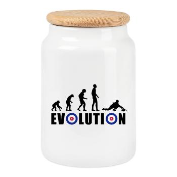 EVOLUTION CURLING Eisstockschießen Geschenk Winter - Keksdose mit Holzdeckel - Weiß - Vorne