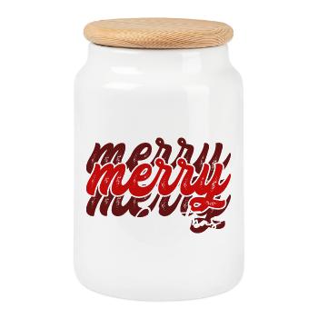 Überlappende Schrift frohe Weihnachten - Keksdose mit Holzdeckel - Weiß - Vorne