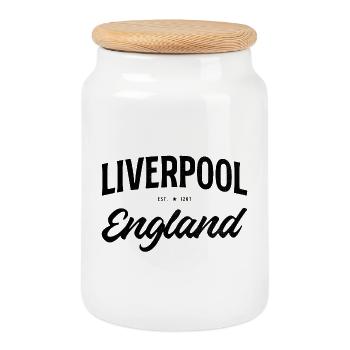 Liverpool Retro Design England - Cookie Jar with Wooden Lid - white - Front