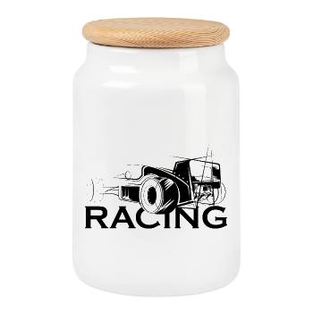 Icône d’illustration de course Icône de logo Voiture de course - Boîte à biscuits avec couvercle en bois - blanc - Devant