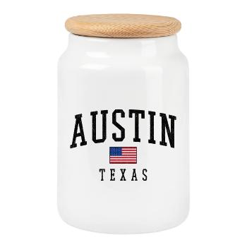 Austin Texas USA Flaggenmotiv - Keksdose mit Holzdeckel - Weiß - Vorne