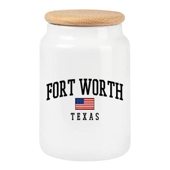 Fort Worth Texas USA Flaggenmotiv - Keksdose mit Holzdeckel - Weiß - Vorne