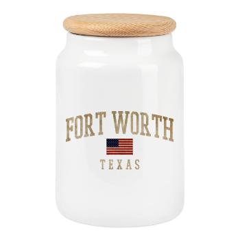 Fort Worth Texas Rustic Flags - Cookie Jar with Wooden Lid - white - Front