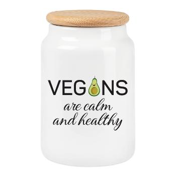 Vegans are calm and healthy - Cookie Jar with Wooden Lid - white - Front