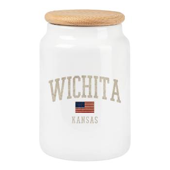 Arche du drapeau ancien de Wichita, Kansas - Boîte à biscuits avec couvercle en bois - blanc - Devant