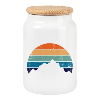 Retro Mountain Sunset Gradient - Cookie Jar with Wooden Lid - white - Front