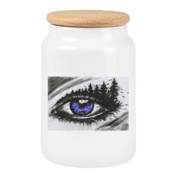 Blick in die Seele – Auge mit Naturmotiv - Keksdose mit Holzdeckel - Weiß - Vorne