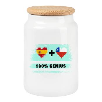 Flagge Spanien und Chile 100% genial - Keksdose mit Holzdeckel - Weiß - Vorne