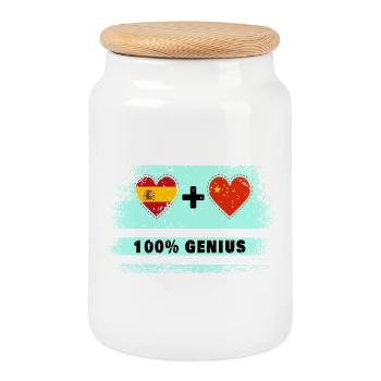 L’Espagne et la Chine font preuve de génie à 100% - Boîte à biscuits avec couvercle en bois - blanc - Devant
