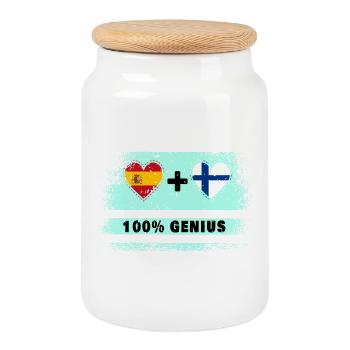 Spanien und Finnland Flagge 100% genial - Keksdose mit Holzdeckel - Weiß - Vorne