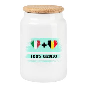 Italie et Belgique 100% drapeau de génie - Boîte à biscuits avec couvercle en bois - blanc - Devant