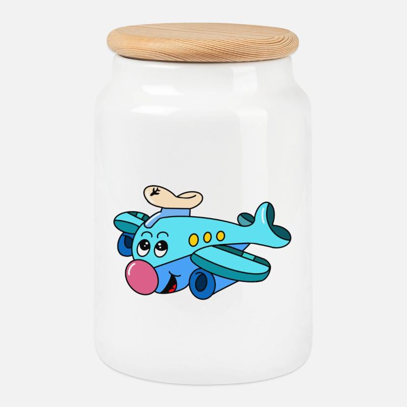 Bruce der Pilot – Cartoon Flugzeug - Keksdose mit Holzdeckel - Weiß