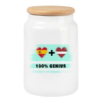 Spanien und Lettland 100% Flaggengenie - Keksdose mit Holzdeckel - Weiß - Vorne