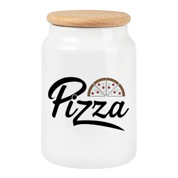 Pizza - Cookie Jar with Wooden Lid - white - Front