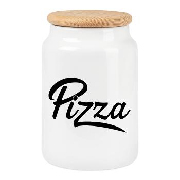 Pizza - Cookie Jar with Wooden Lid - white - Front