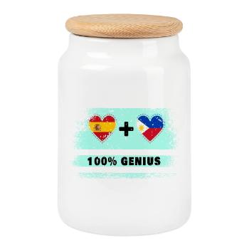 Spain and the Philippines flag 100% genius - Cookie Jar with Wooden Lid - white - Front