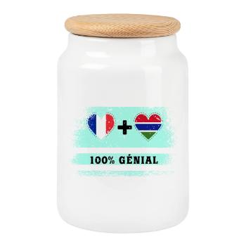 Drapeau de la France et de la Gambie 100% génial - Boîte à biscuits avec couvercle en bois - blanc - Devant