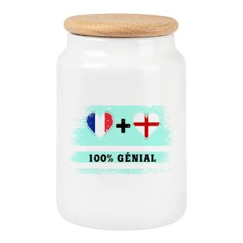 Flagge Frankreich und England 100% genial - Keksdose mit Holzdeckel - Weiß - Vorne