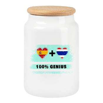 Spain and Thailand flag 100% genius - Cookie Jar with Wooden Lid - white - Front