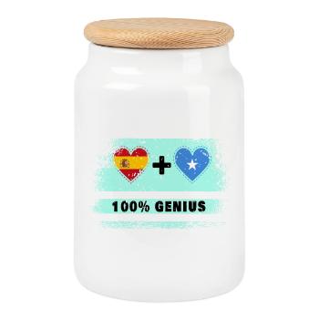 Spanien und Somalia Flagge 100% genial - Keksdose mit Holzdeckel - Weiß - Vorne