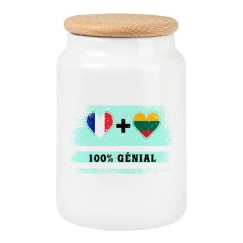 Hinweis Frankreich und Litauen 100% genial - Keksdose mit Holzdeckel - Weiß - Vorne
