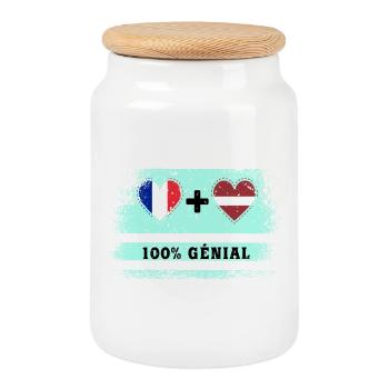 Drapeau France et Lettonie 100% génial - Boîte à biscuits avec couvercle en bois - blanc - Devant