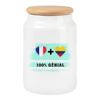 Hinweis Frankreich und Kolumbien 100% genial - Keksdose mit Holzdeckel - Weiß - Vorne