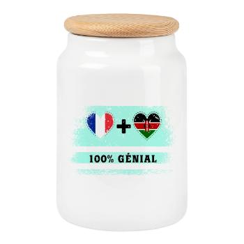 Hinweis Frankreich und Kenia 100% genial - Keksdose mit Holzdeckel - Weiß - Vorne