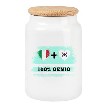 Italie et Corée du Sud 100% drapeau brillant - Boîte à biscuits avec couvercle en bois - blanc - Devant