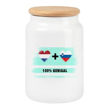 Drapeau 100% Genius de la Slovénie et des Pays-Bas - Boîte à biscuits avec couvercle en bois - blanc - Devant