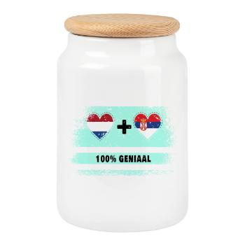Serbie et Pays-Bas 100% Genius flag - Boîte à biscuits avec couvercle en bois - blanc - Devant
