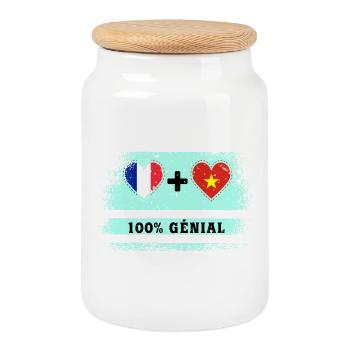 Flagge Frankreich und Vietnam 100% genial - Keksdose mit Holzdeckel - Weiß - Vorne