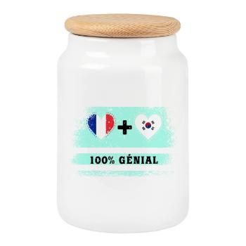Drapeau France et Corée du Sud 100% génial - Boîte à biscuits avec couvercle en bois - blanc - Devant