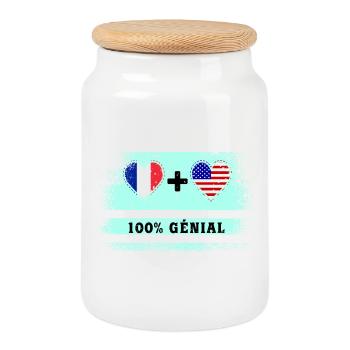 100% tolle Flagge Frankreichs und der USA - Keksdose mit Holzdeckel - Weiß - Vorne
