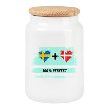 Danemark et Suède 100% Parfait / Cadeau - Boîte à biscuits avec couvercle en bois - blanc - Devant