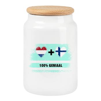 Drapeau 100% Genius de la Finlande et des Pays-Bas - Boîte à biscuits avec couvercle en bois - blanc - Devant