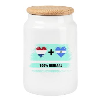 El Salvador and the Netherlands 100% Genius flag - Cookie Jar with Wooden Lid - white - Front