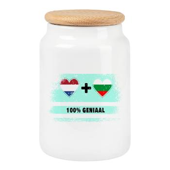 Bulgarien und Niederlande 100% Genius Flagge - Keksdose mit Holzdeckel - Weiß - Vorne