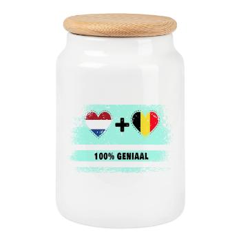 Drapeau 100% Genius de la Belgique et des Pays-Bas - Boîte à biscuits avec couvercle en bois - blanc - Devant