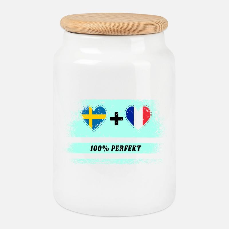 Frankreich und Schweden 100% perfekt / Geschenk - Keksdose mit Holzdeckel - Weiß