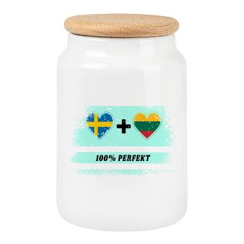 Litauen und Schweden 100% perfekt / Geschenk - Keksdose mit Holzdeckel - Weiß - Vorne