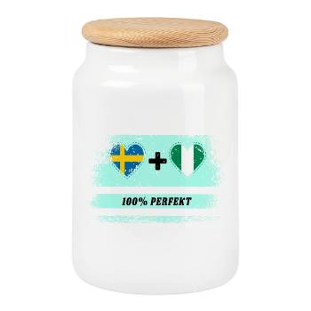 Nigeria et Suède 100% Parfait / Cadeau - Boîte à biscuits avec couvercle en bois - blanc - Devant