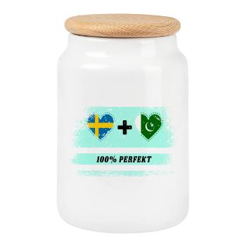 Pakistan et Suède 100% Parfait / Cadeau - Boîte à biscuits avec couvercle en bois - blanc - Devant