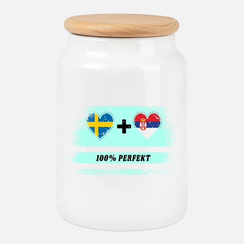 Serbien und Schweden 100% perfekt / Geschenk - Keksdose mit Holzdeckel - Weiß
