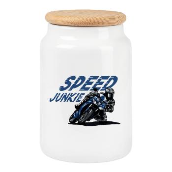 Moto - Speed Junkie, Moto de rue, Motard - Boîte à biscuits avec couvercle en bois - blanc - Devant
