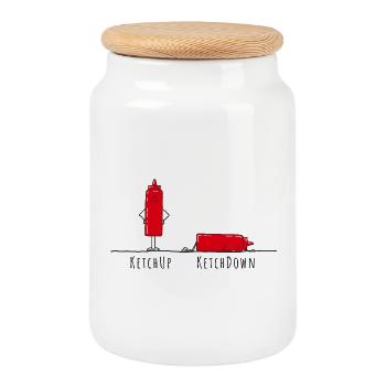 Ketchup - Ketchdown, jeu de mots - Boîte à biscuits avec couvercle en bois - blanc - Devant