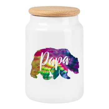 Bär Papa Batik Tie Dye - Keksdose mit Holzdeckel - Weiß - Vorne
