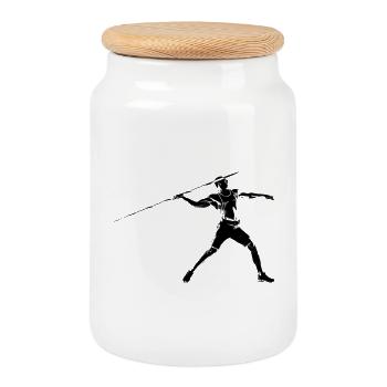 Javelin Thrower Silhouette – Sporty Design - Cookie Jar with Wooden Lid - white - Front